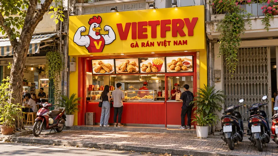 Phối cảnh cửa hàng VIETFRY takeaway mặt tiền khoảng 5m